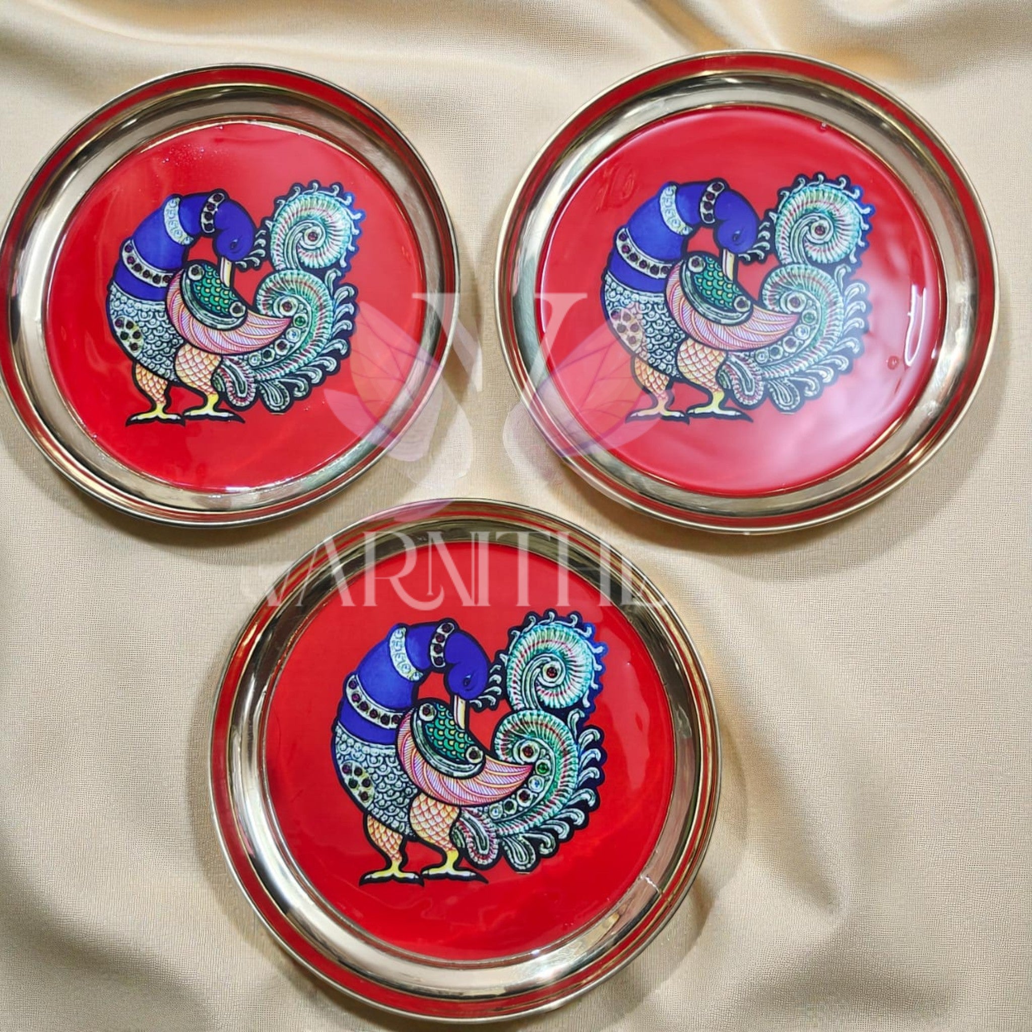 Elegant brass plates with timeless Annapakshi design | perfect for pooja and gifting.