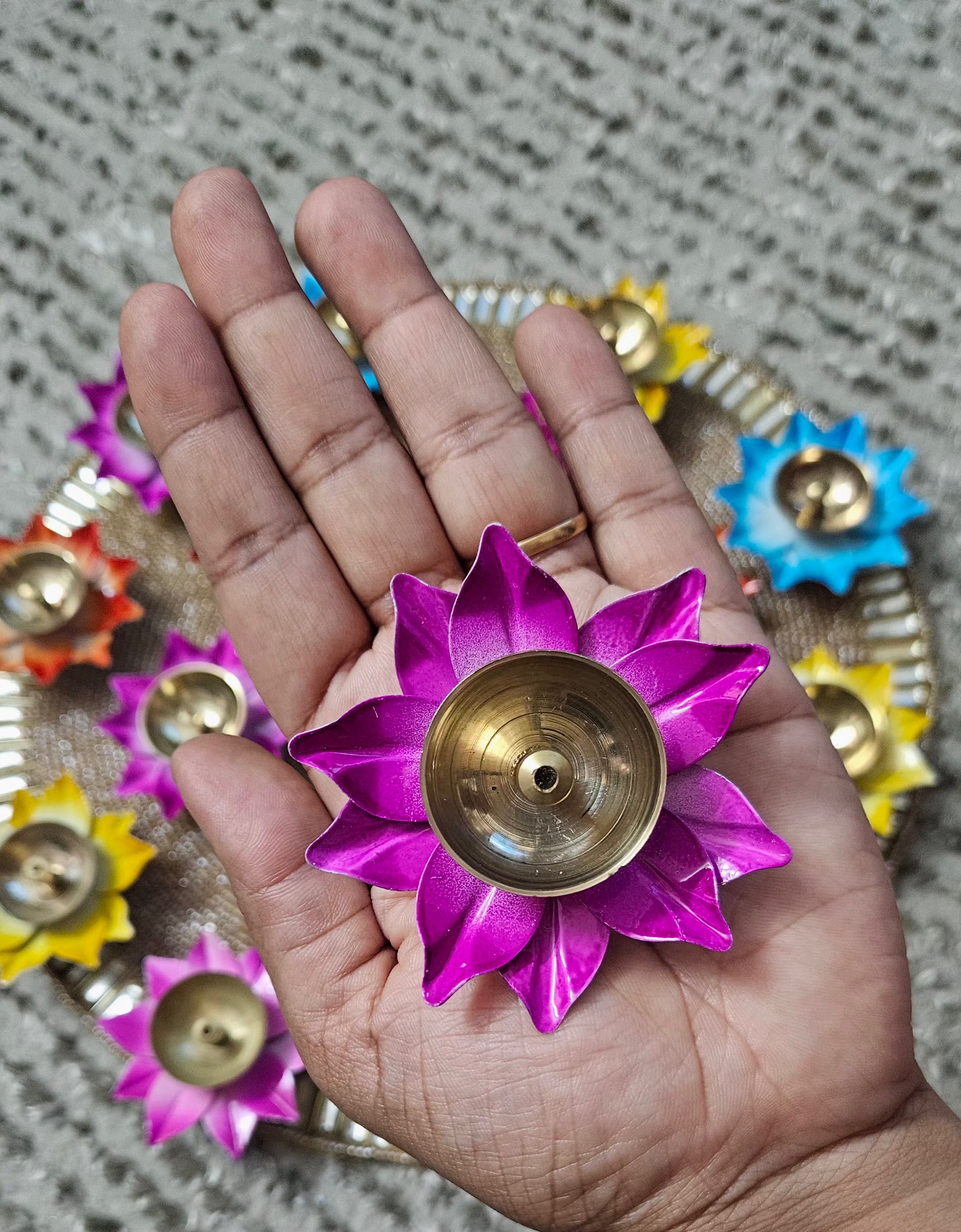 Brass Diya (Multi color) Sold as pair